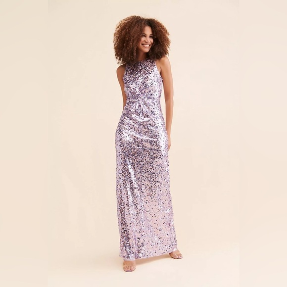 Anthropologie Dresses & Skirts - Anthropologie LDT Twist Front Racer Gown Womens Size 14 NWOT Purple Sequins
